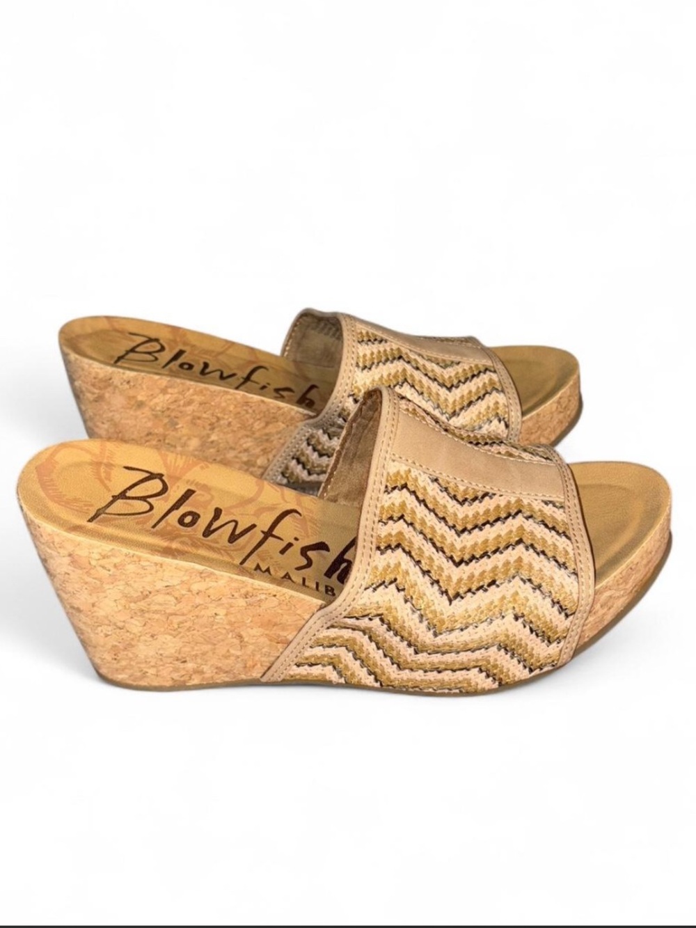 Blowfish Beige Tan Brown cork Wedge Slide Sandals